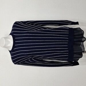 B + AB Blue White Round Neck Gorpcore Preppy Striped Pullover Sweater Size S